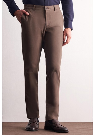 Kahverengi Yan Cep Düz Paça Pamuklu Comfort Fit Chino Casual Pantolon 1003255167 Kahverengi