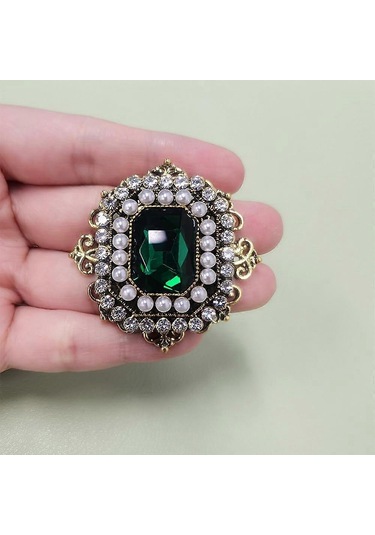 1 Adet Antik Yapay Elmas Broş Pin Kadınlar Kızlar İçin Altın Tonlu Vintage Barok Dikdörtgen Kristal Kabuk İnci Boho Viktorya Tarzı Broşlar Yaka İğneleri El Çok Renkli