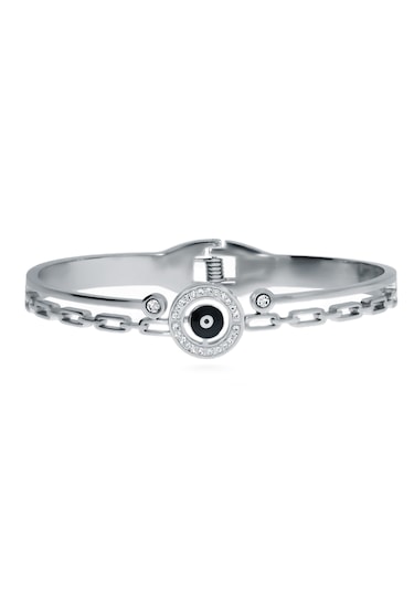 Kadın Lacivert Nazar Boncuğu Detay Çelik Bilezik Gümüş