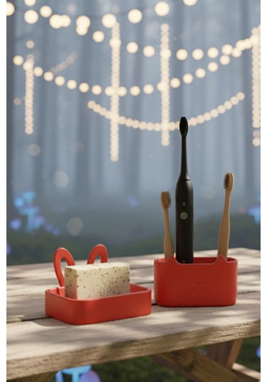 Oxyteez Dekoratif Banyo Sabunluk Seti Kırmızı Renk Reçine Tasarım Ev Ve Ofis Dekorasyonu