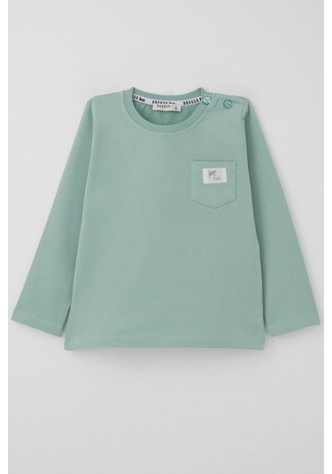 Breeze Erkek Bebek Uzun Kollu Tişört Cool Yazı Armalı Cepli 9 Ay-3 Yaş, Mint Yeşili Mint Yeşili