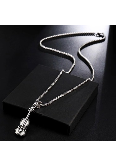 Herşey Nota Yüksek Kalite Çelik Titanyum Keman Kolye Çelik