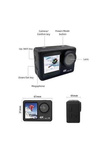 Novahub 4k 160 Geniş Açılı Su Geçirmez Aksiyon Kamera, Wifi Ve Uzaktan Kumandalı, Siyah Siyah