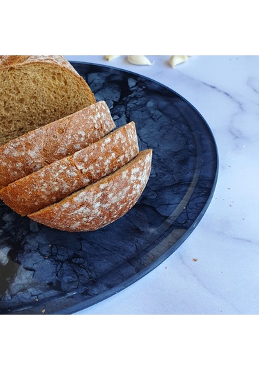 Kanallı Cam Kesme Tablası | Doğal Taş Desenli | Çap32cm