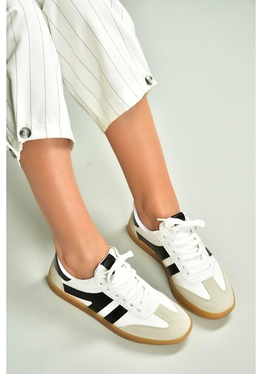 Fox Shoes U652861409 Beyaz/siyah Kadın Spor Ayakkabı Sneakers Beyaz/siyah-suni Deri