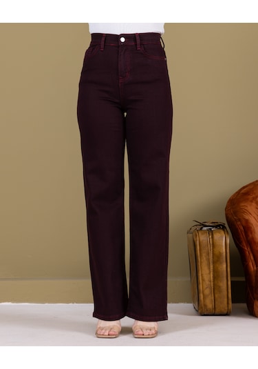 Ahmetkoccollection Kadın İspanyol Paça Pantolon Bordo Bordo