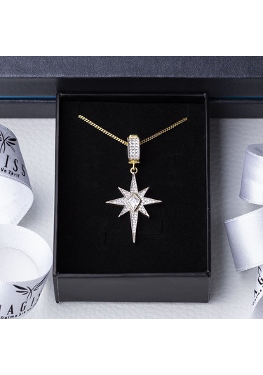 Kuzey Kutup Yıldızı Model-1 Gold Rengi 925 Ayar Gümüş Kadın Kolye Gold Kuzey Kutup Yıldızı Model-1 Gold Rengi 925 Ayar Gümüş Kadın Kolye Gold