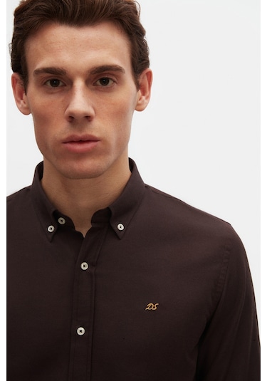 Ds Damat Slim Fit Acı Kahve Oxford Düğmeli Yaka Kolay Ütülenebilir Nakış Detaylı Pamuklu Gömlek 4hc02ort03265 Acı Kahve Acı Kahverengi