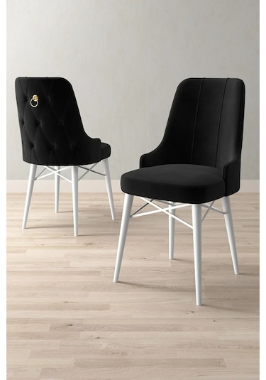 Mitra Serisi, 6 Adet Siyah Mutfak Sandalyesi, Beyaz Gürgen Ayak, 1. Sınıf Babyface Kumaş