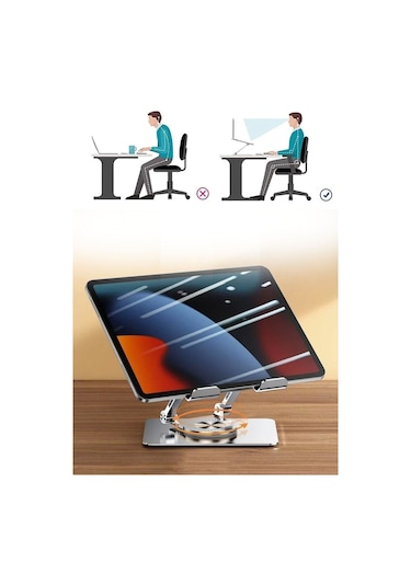 360 Derece Dönebilen Yükseltilmiş Masaüstü Ayarlanabilir Metal Tablet Standı