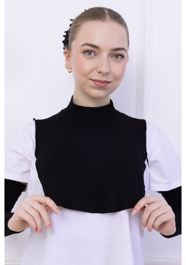 Balıkçı Yaka Boyunluk Siyah - Dik Yakalı Kadın Tesettür Penye Yarım Body Viskon Hijab Siyah