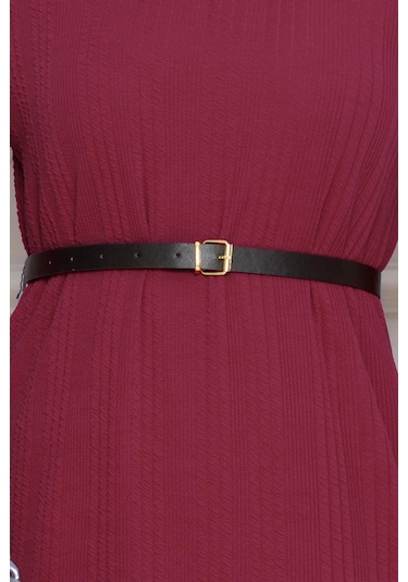 Balıkçı Yaka Kemerli Elbise-bordo-4553 Bordo