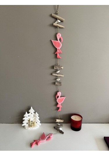 Eskitme Boyalı Ahşap Flamingolar Pembe Askılı Süs /flamingo Temalı Duvar Balkon Dekoru