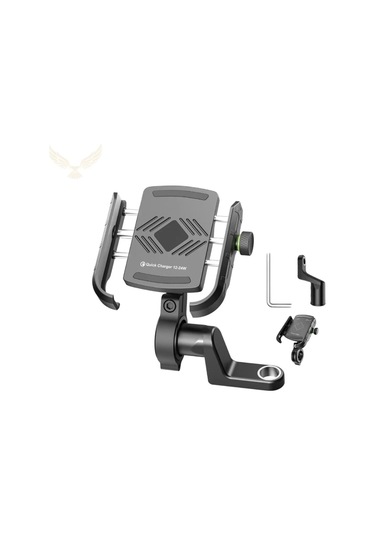 Motosiklet Gidon Ve Ayna Bağlantılı Motor Ve Bisiklet Uyumlu Telefon Tutucu 12-24w Hızlı Şarj - 9026988009317ynt