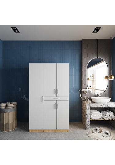 Tina Çamaşır Ve Kurutma Makinesi Dolabı Banyo Dolabı Meşe Beyaz Beyaz - Meşe
