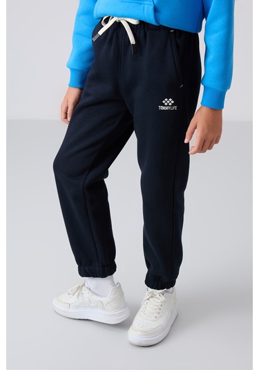 Tommy Life Lacivert Pamuklu Kalın İçi Tüylü Yumuşak Dokulu Standart Fit Baskılı Erkek Çocuk Eşofman Alt - 1122 Lacivert