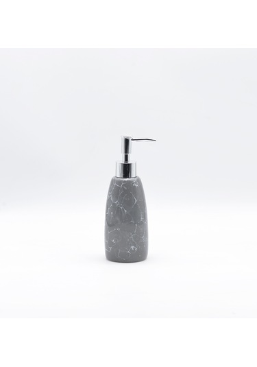 Mermer Desenli Gri Sıvı Sabunluk 8x8x17cm 300ml Banyo Seti