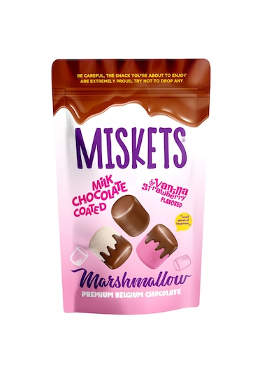 Miskets Sütlü Çikolata Kaplı Çilek ve Vanilya Aromali Marshmallow 80 G