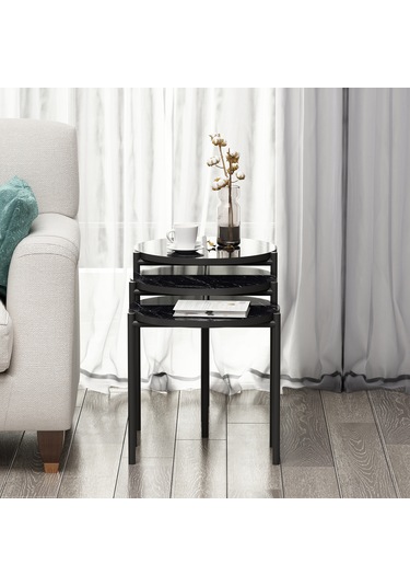 Sunny 3 Lü Zigon Sehpa Siyah Mermer