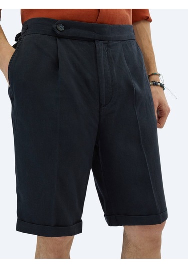 Lacivert Dokuma Carrot Fit Casual Bermuda Lacivert