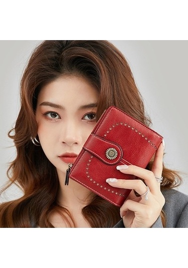 Linjinxu Rfıd Hırsızlık Önleyici Fırça Kadın Cüzdanı Çoklu Kart Pozisyonlu Tokalı Cüzdan Kısa Fermuarlı Çanta Siyah Siyah