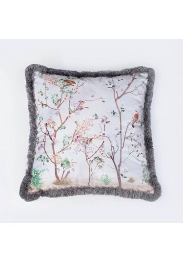 Gri Bahçe Tasarımlı Yastık/kırlent Dolgu Boncuk Elyaf, Uluslararası Yıkama Ve Solmama Sertifikası Çok Renkli