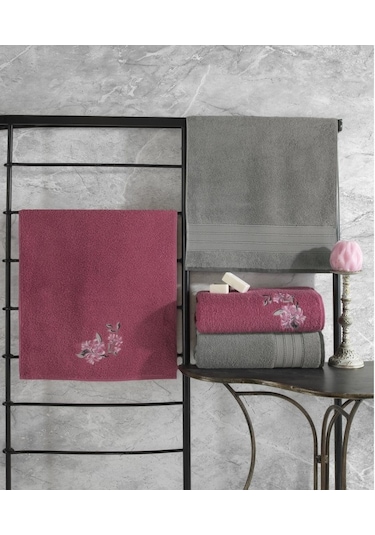 Cotton Box Colorful 4 Parça Hamam Havlu Seti-Gri K.Pembe Gri - Pembe
