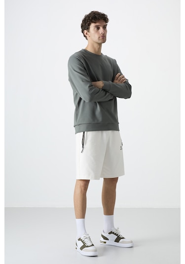 Tommylife Tommy Life Ekru Gizli Fermuar Arka Cepli Bağcıklı Standart Kalıp Erkek Şort - 81136 Ekru