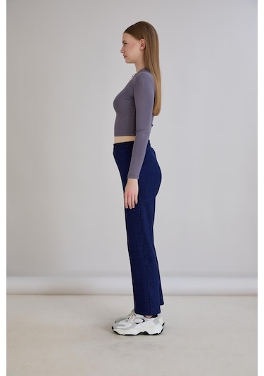 Sortie Collection Simli Örme Pantolon İndigo
