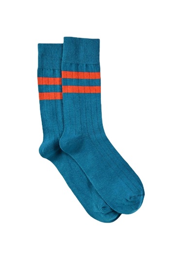 Erkek Mavi-mercan Çizgili Tenis Çorap Mavi