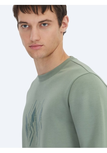 Kip Mint Bisiklet Yaka Desenli Sweatshırt Mint