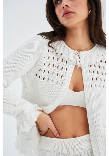 Peraluna Mıyoki Cardıgan & Shorts Mevsimlik Pamuklu Kadın Triko T Kırık Beyaz