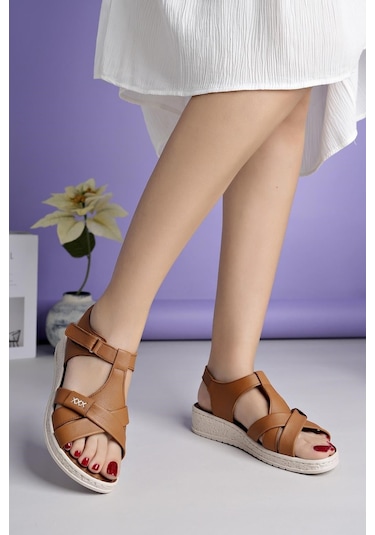Capella 850 Taba Hakiki Soft Deri Anatomik Kadın Sandalet