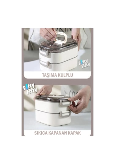 Vagonlife 1 L İki Kat Üç Bölme Paslanmaz Çelik Bento Lunch Box Sos Kaseli Mode