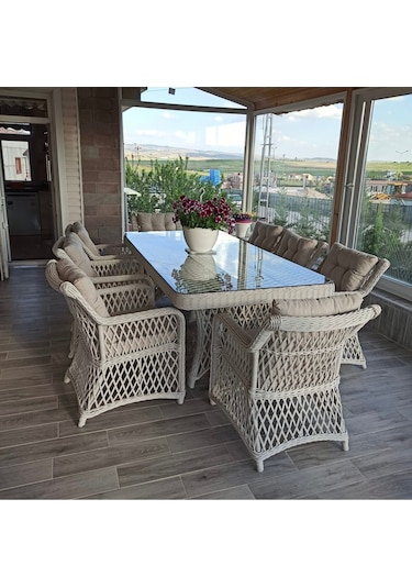 Kandemir Home Garden Ithal Rattan Olimpos Yemek Takimi Beyaz
