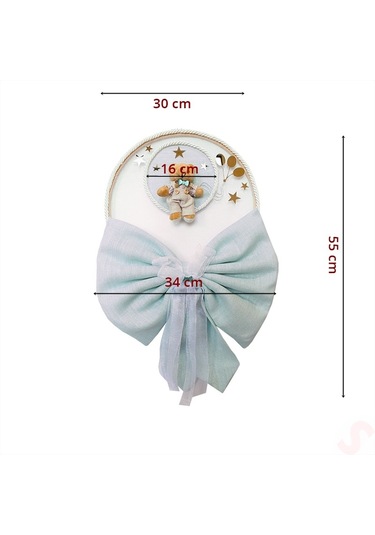 Kasnaklı Fiyonk Ve Ayıcıklı 30cm Kapı Süsü - Mavi