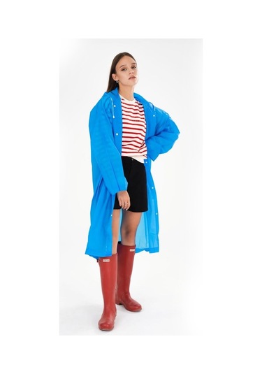 Kadın Erkek Yağmurluk Kapüşonlu Çıtçıtlı Eva Mavi Yağmurluk M21Mr Mavi