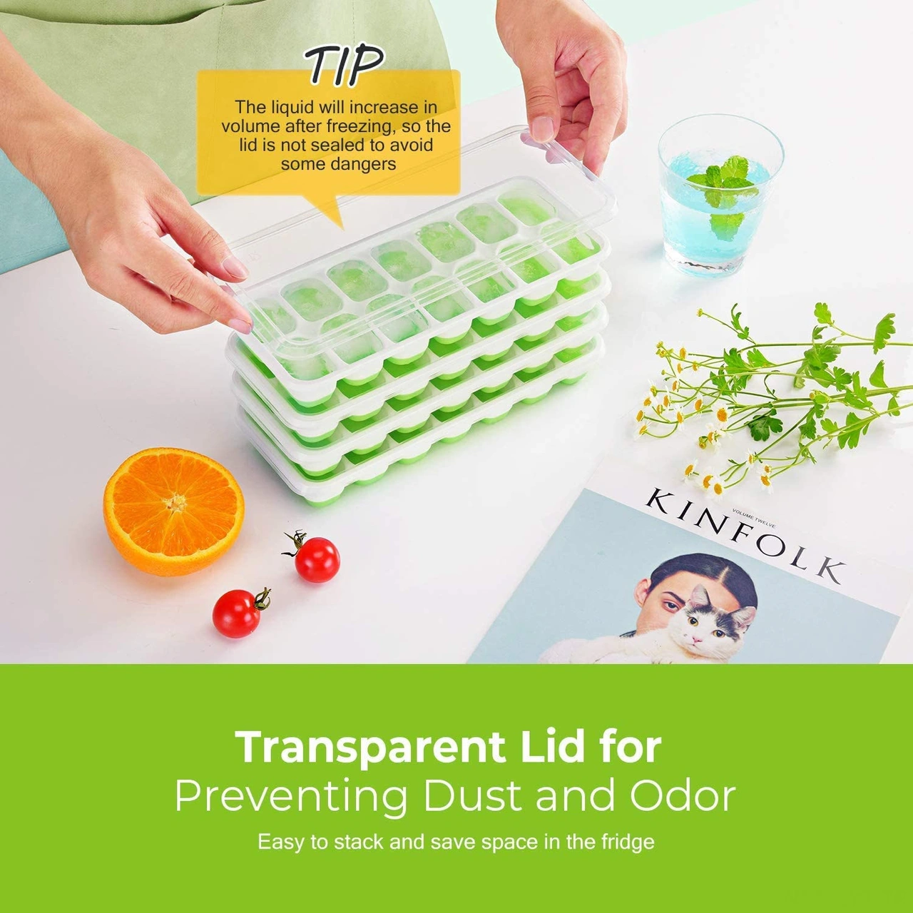 Youtek 4'lü Silikon Buzluk Seti, Kapaklı Hızlı Buz Yapımı, Pratik Kullanım, Pp+tpe Malzeme, Soğuk İçecekler İçin Çok Renkli