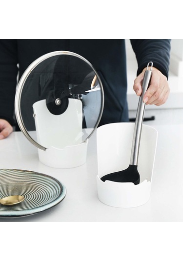 Suntek Tencere Kapağı Standı Kaşık Dinlenme Istikrarlı Beyaz