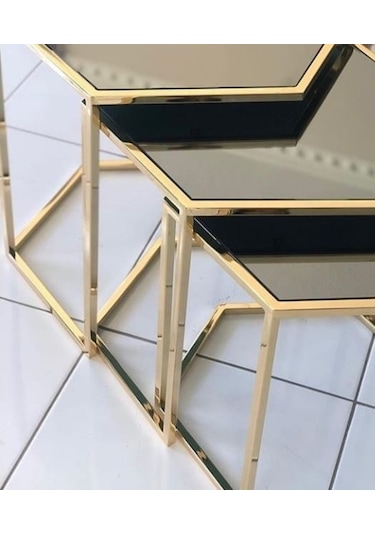 Zigon Zlf 3Lü C Model Metal Çelik Rose Renk Kaplama Mdf Siyah Mer (429079270)