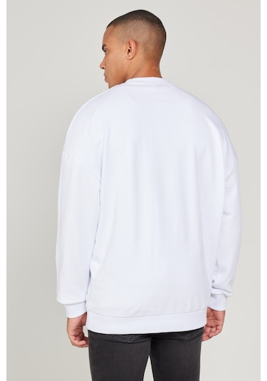 AC&Co / Altınyıldız Classics Erkek Beyaz Standart Fit Normal Kesim İçi Polarlı Bisiklet Yaka Sweatshirt Beyaz