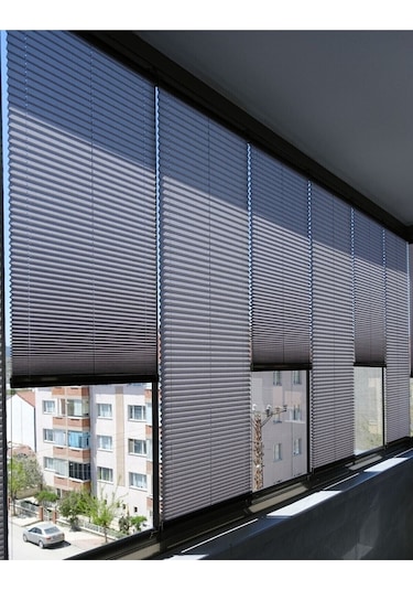 Plise Katlanır Cam Balkon Perdesi - Ofis Perdesi - Mutfak Perdesi - Salon Perdesi Antrasit Antrasit