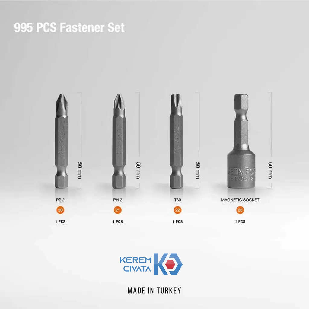 Kerem 995 Parça 24 Çeşit Vida, Dübel, Somun Ve Pul Seti 25CM