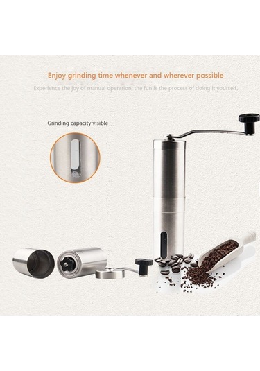 Eastmeeetwest--tek Parça Gümüş Kahve Öğütücü Mini Paslanmaz Çelik El Manuel El Yapımı Kahve Çekirdeği Burr Öğütücü Değirmen Mutfak Aracı Öğütücüler Manuel Kahve Öğütücüler Gümüş