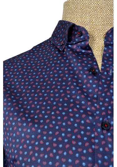 Standart Yaka Çiçek Damla Desen Gömlek Slim 001