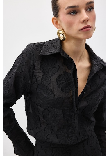 Sateen Belica Gömlek - Siyah-137146 Siyah