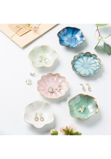 Kangvka Seramik Dekoratif Saklama Tabakası - Yüzük, Küçük Eşya Ve Anahtar Depolama - Retro Mavi Glaze - Ev Dekoru Mavi