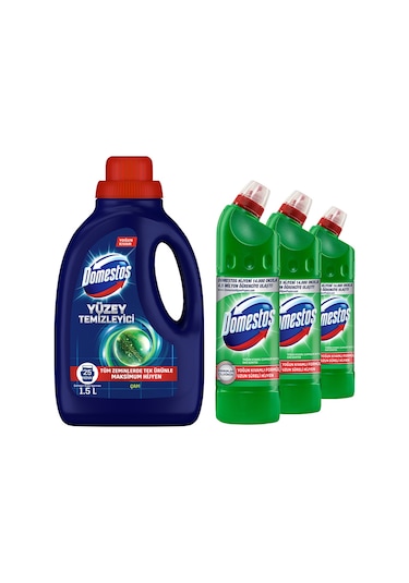 Domestos Çamaşır Suyu Dağ Esintisi 3 x 750 ML + Domestos Çam Yüzey Temizleyici 1500 ML