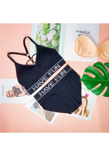 Talay_Bilgisayar Şık Sutyen Seti Dikişsiz Yoga Sutyen + Spor Şort Siyah