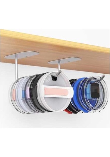 Ulzyvf 2'li Kapak Organizatörü - Yatay Dizayn, Kendinden Yapışkanlı, Dolap Altı, Çoklu Kapak Saklama, Paslanmaz Çelik Gümüş